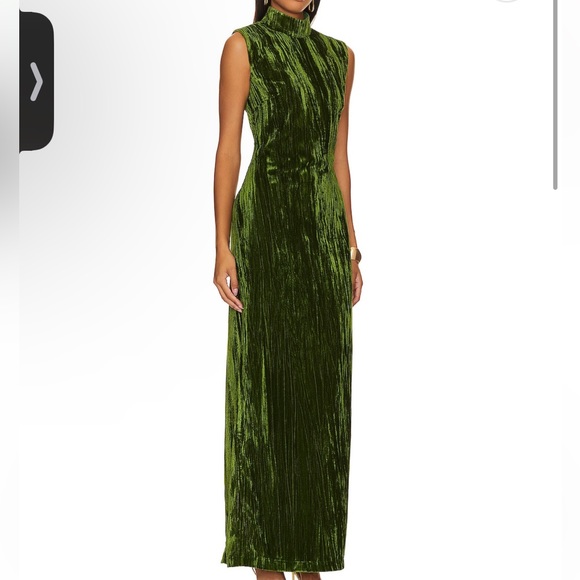 Crinkled Velvet Backless Dress in Juniper Green - Picture 3 of 9